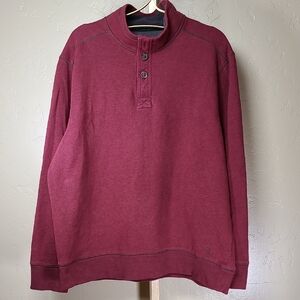 G.H. Bass & Co. Burgundy Button-up Collar Heavy Pullover Sweatshirt XXL